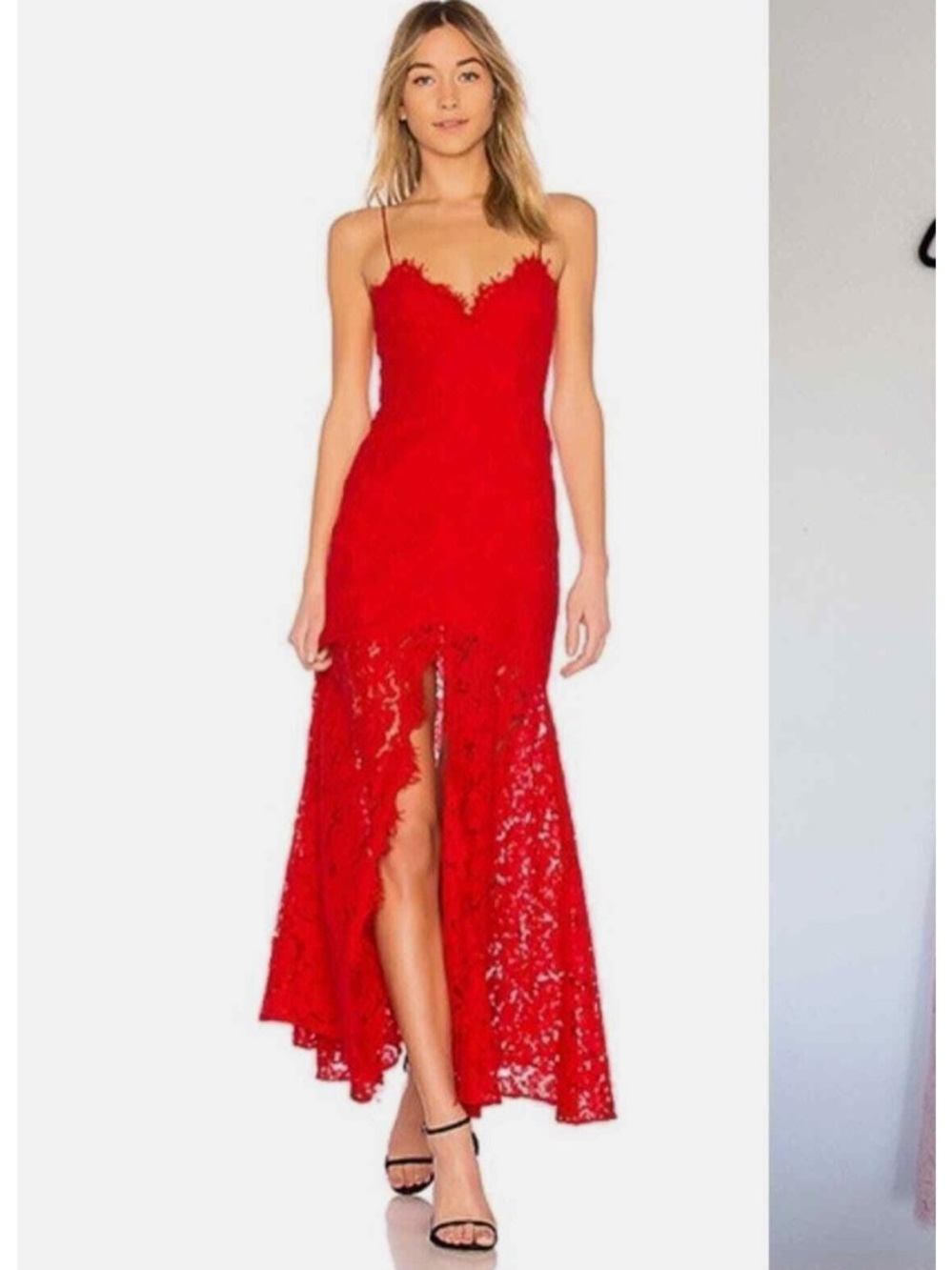 Fame and Partners Red Lace Mermaid Maxi Dress